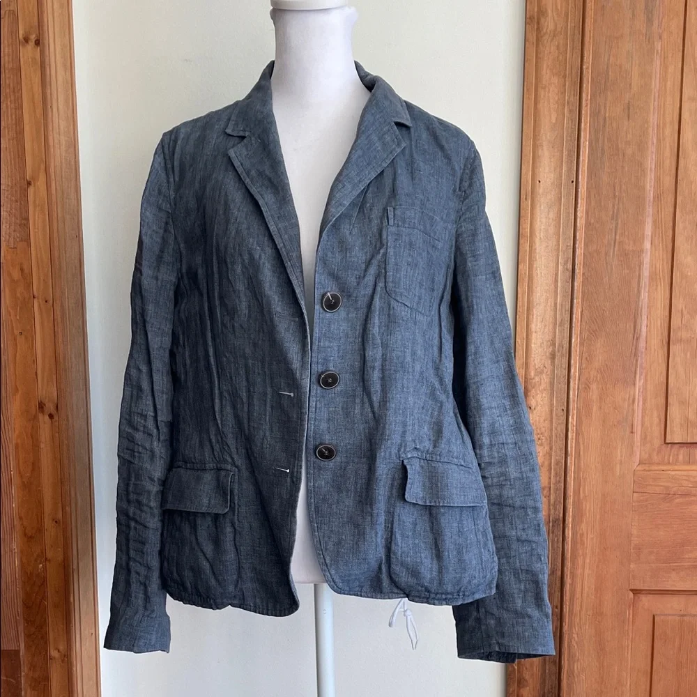 TALBOTS Women's Blue Chambray Linen Unlined Blazer 10 - Picture 4 of 16